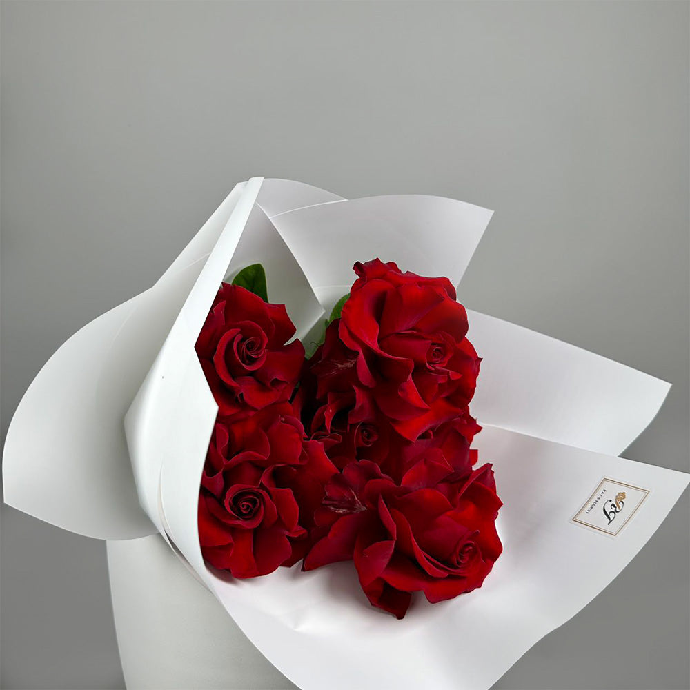 6 Reflexed Red Roses - Bouquet (Optional Rose Colours)