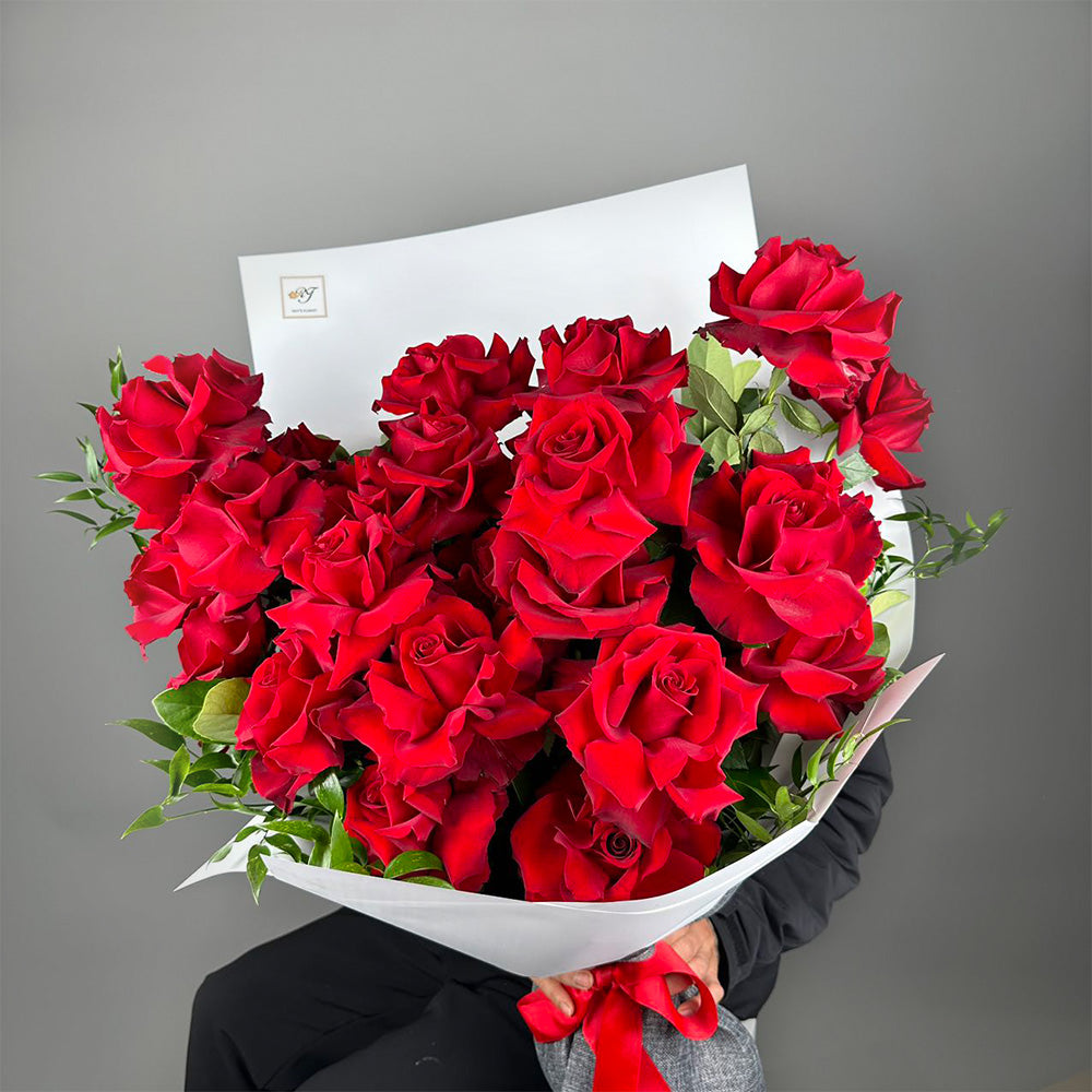 24 Reflexed Red Roses Bouquet (Optional Rose Colours)