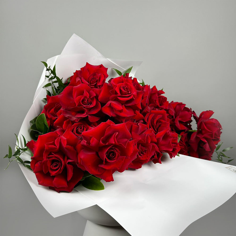 24 Reflexed Red Roses Bouquet (Optional Rose Colours)