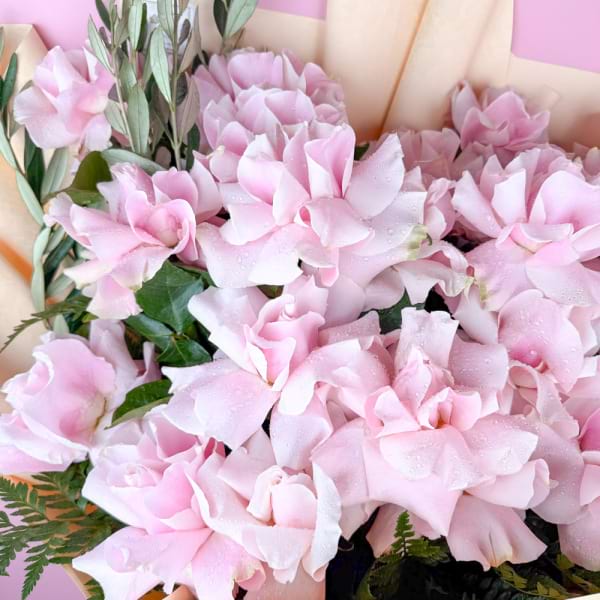 24 reflexed pink roses bouquet 1