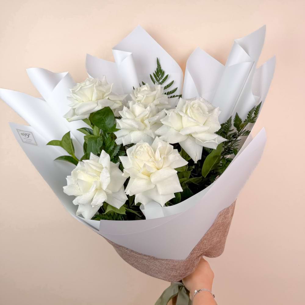 6 Reflexed White Roses Bouquet