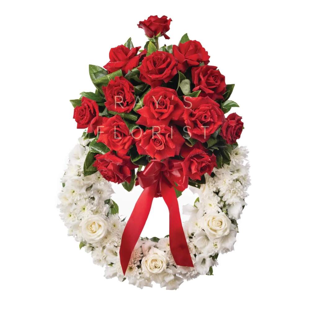 Premium Red Rose Spray Funeral Wreath with White Base