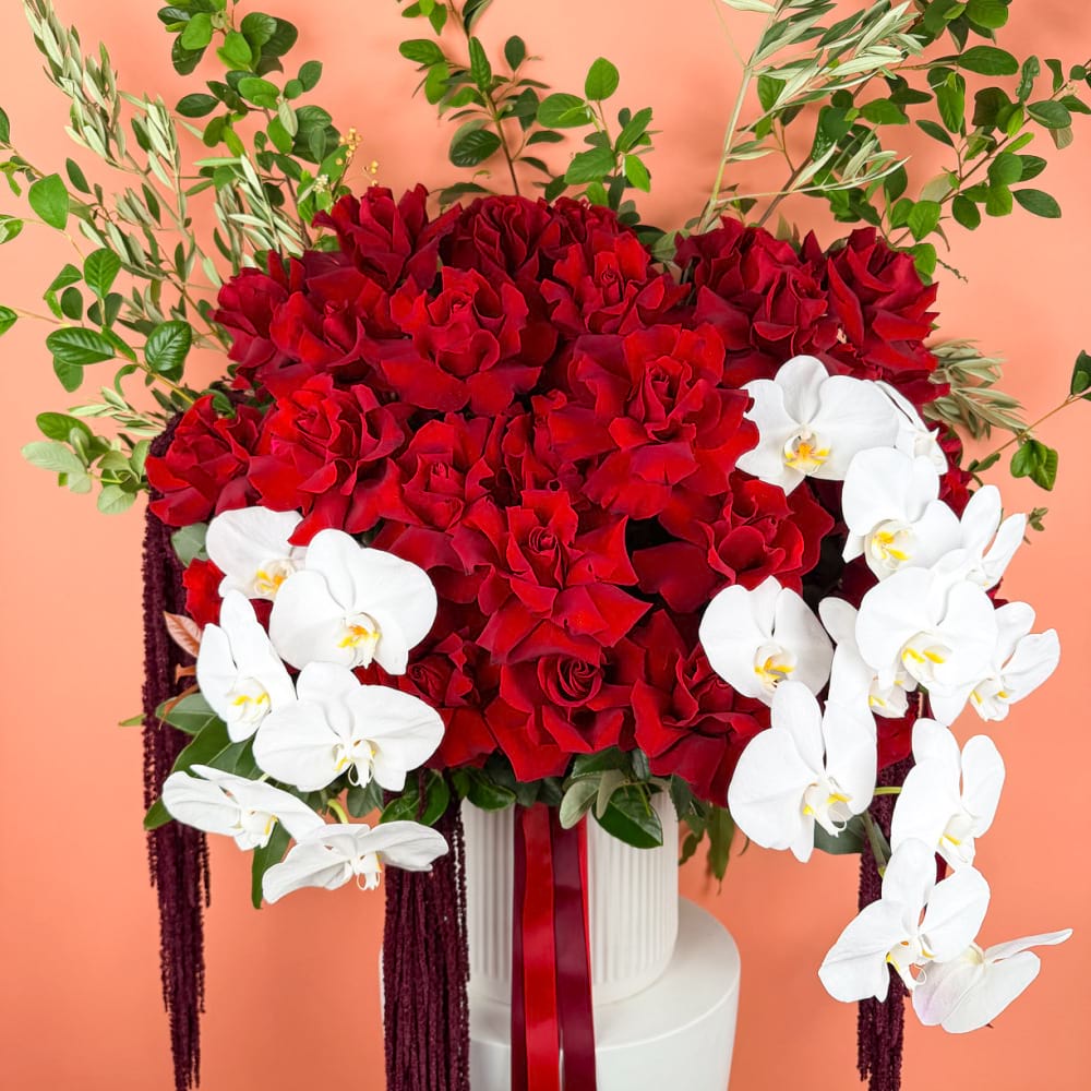 Luxury 24 Red Roses & Orchids Pot Arrangement