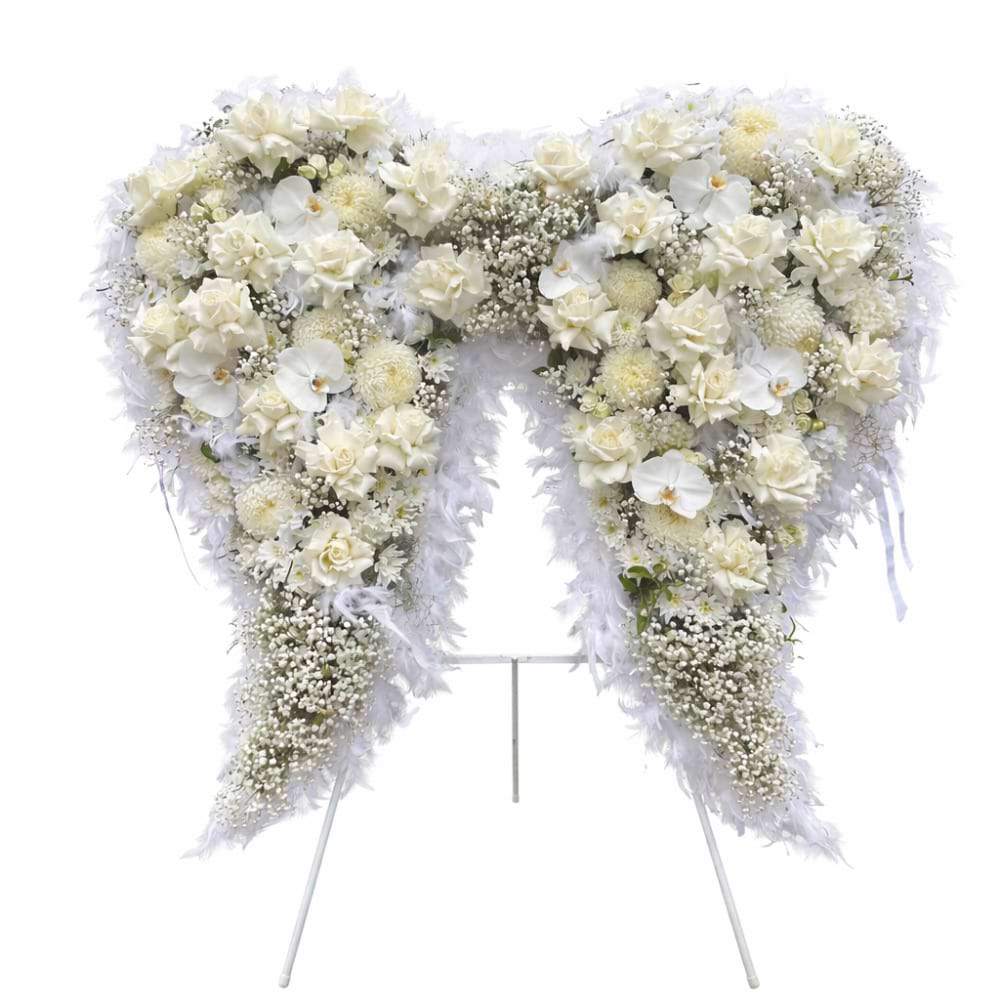 White Angel Wings Funeral Tribute – Large
