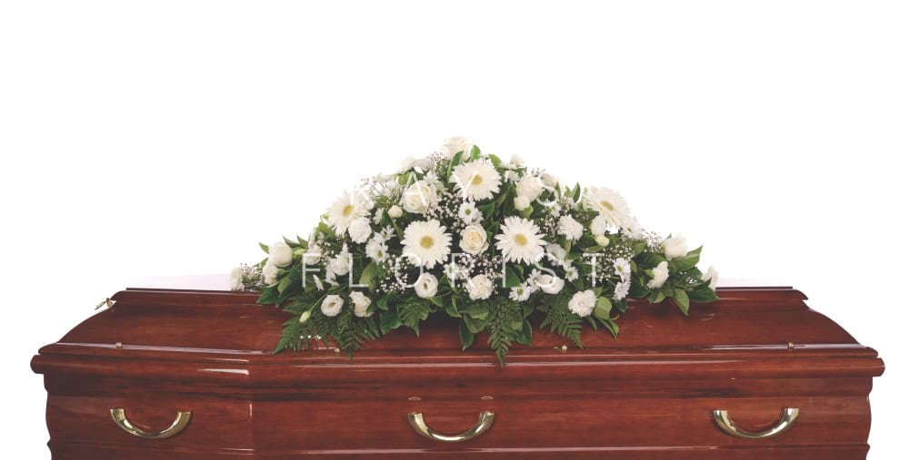 Traditional Seasonal White Casket Spray