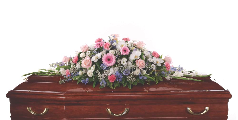 Traditional Pink and Blue with Phalaenopsis Orchid Casket Spray