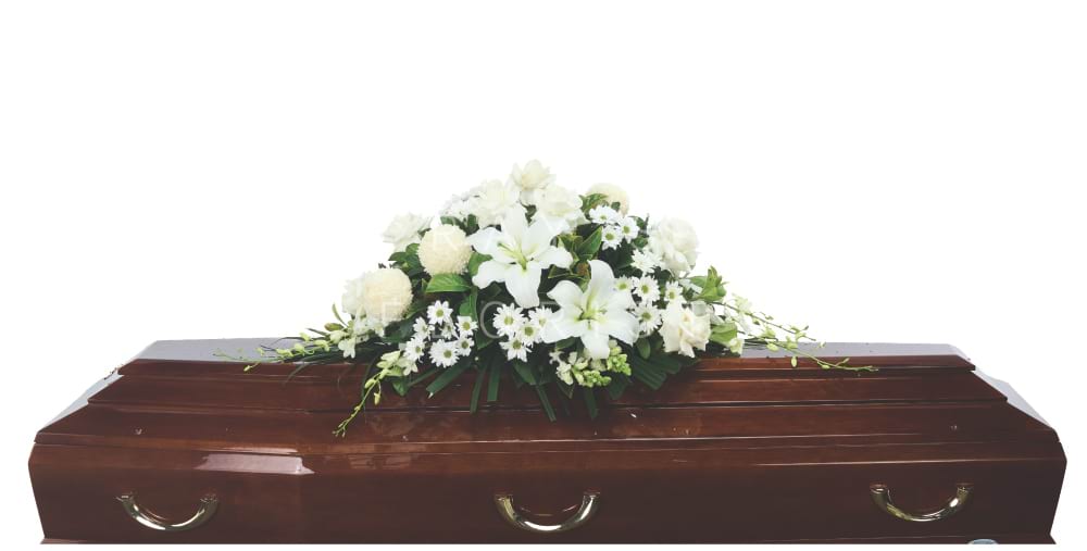 White Seasonal Compact Casket Spray