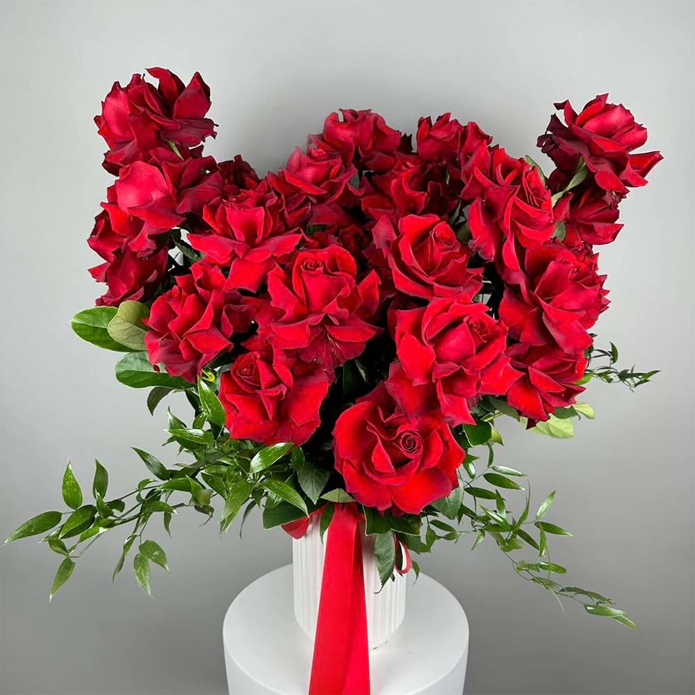 24 Reflexed Red Roses Vase Arrangement