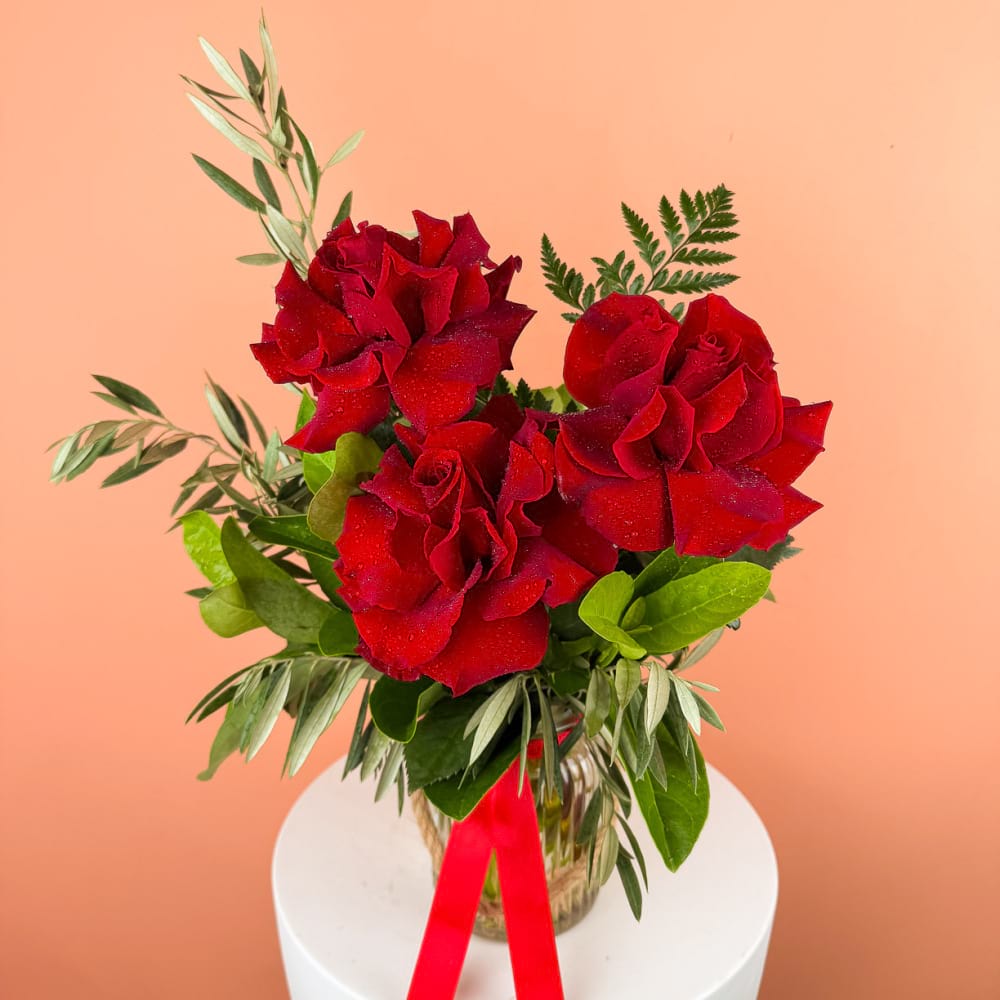 3 Reflexed Red Rose Vase Arrangement