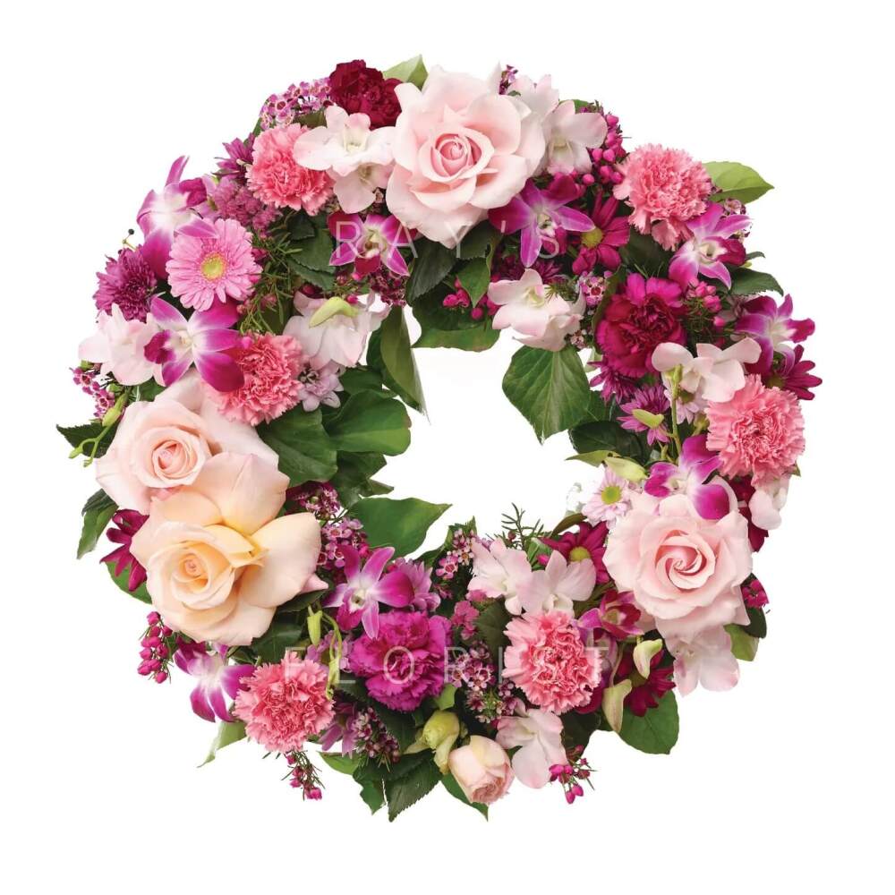 Pink Funeral Wreath with Seasonal Flowers