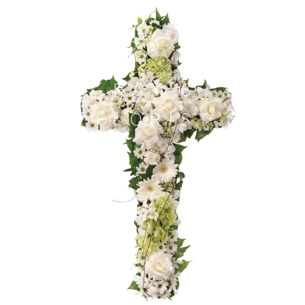 Contemporary White & Green Cross Funeral Tribute