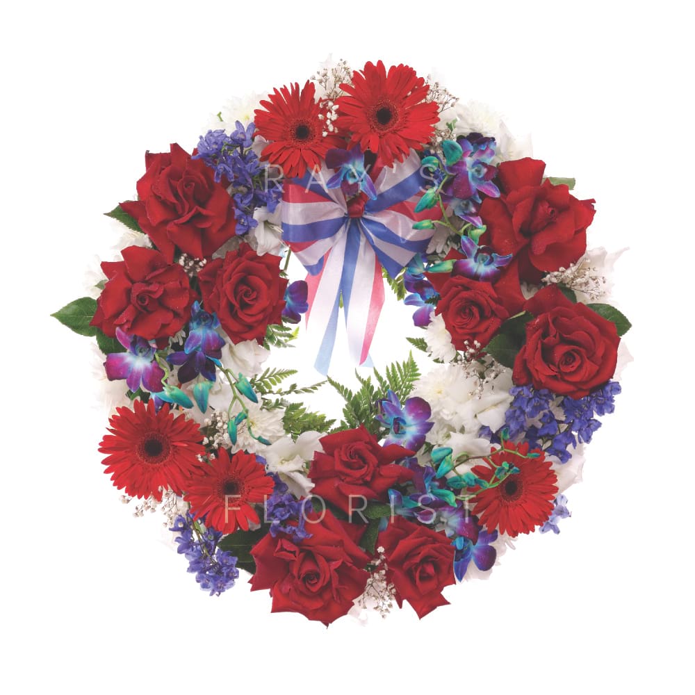 Red, White & Blue Funeral Wreath with Seasonal Flowers