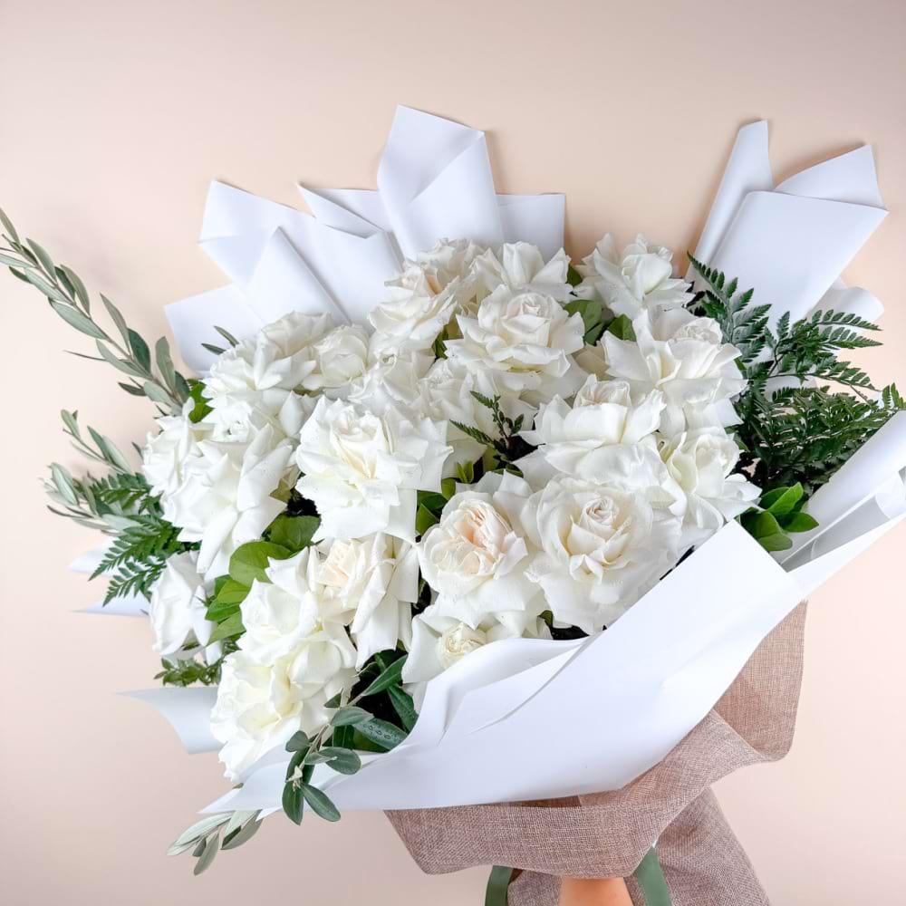 24 Reflexed White Rose Bouquet
