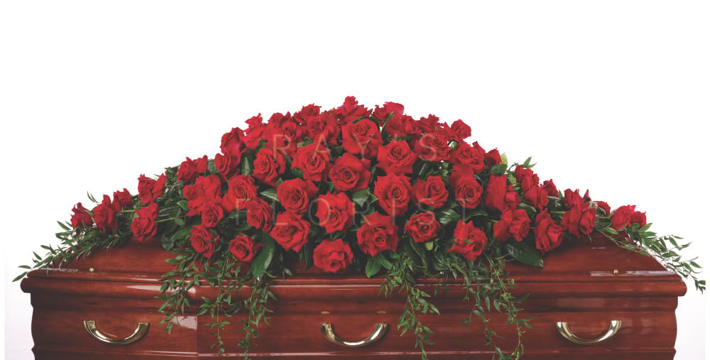 Luxury Draping Opened Red Rose Casket Spray