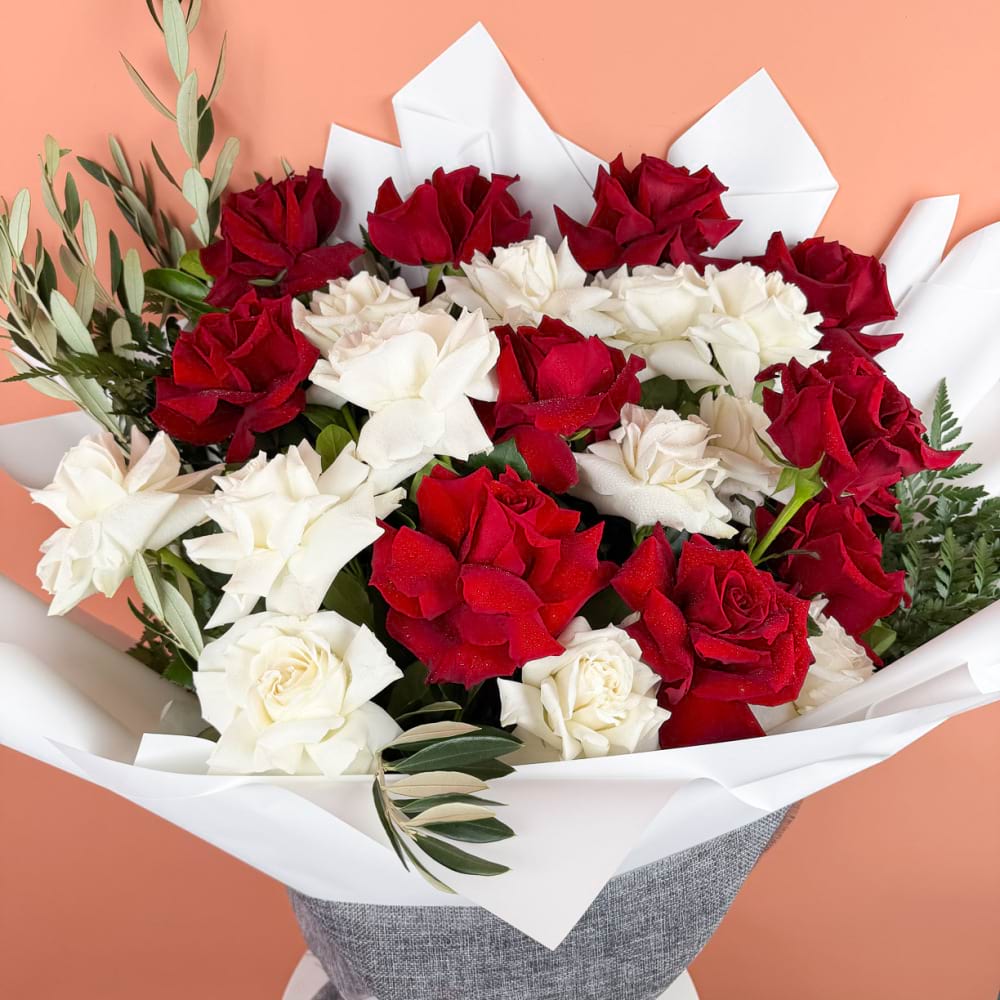 24 Reflexed Red & White Bouquet