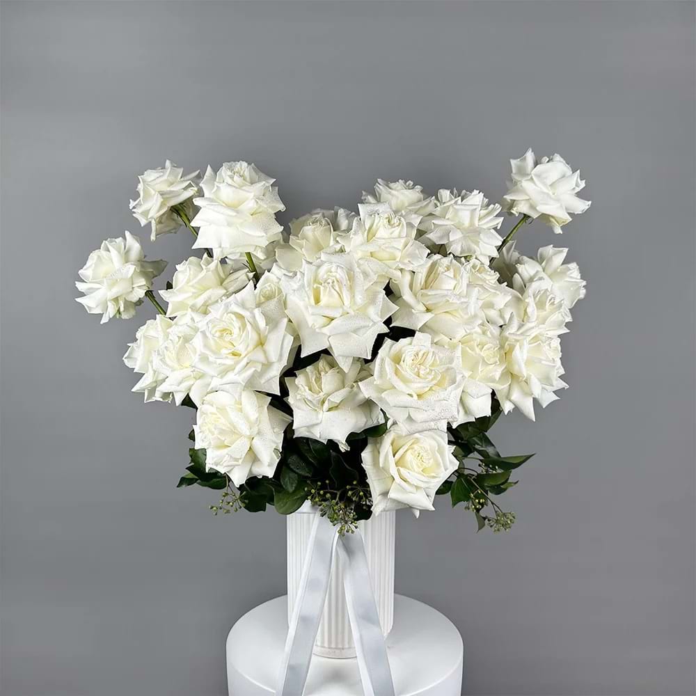 24 Reflexed White Roses Vase Arrangement