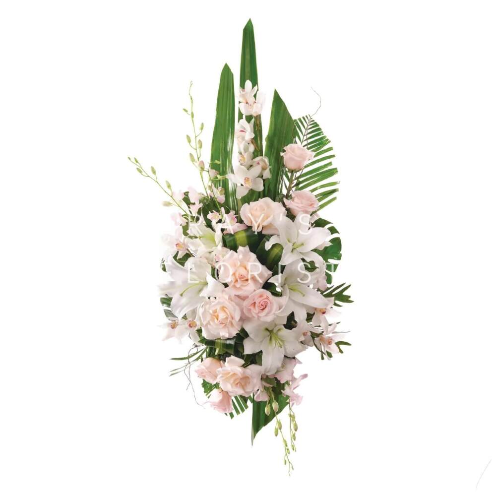 Pink & White Open Spray Funeral Tribute